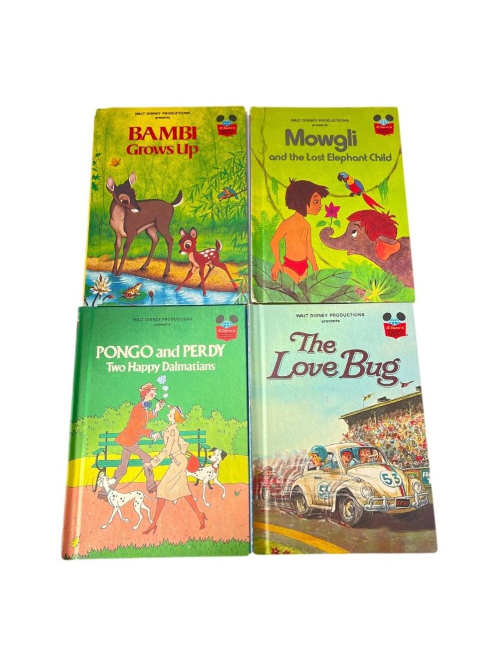 Disney Wonderful World Lot 4 Mowgli Pongo Bambi Love Bug HC 70s Random House